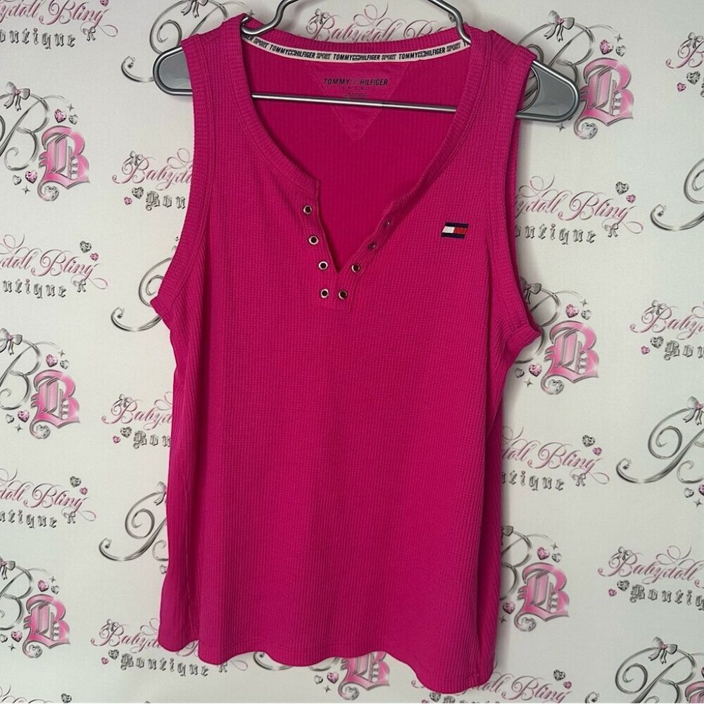 Tommy Hilfiger Pink Sleeveless Top ribbed comfy stretchy tank shirt waffle knit